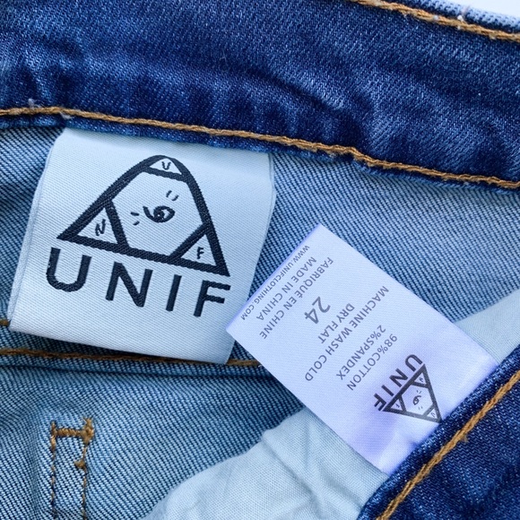 UNIF Women’s Cropped Jeans Distressed Cutoff Denim Goth Grunge Medium Blue 24 XS - Picture 2 of 5